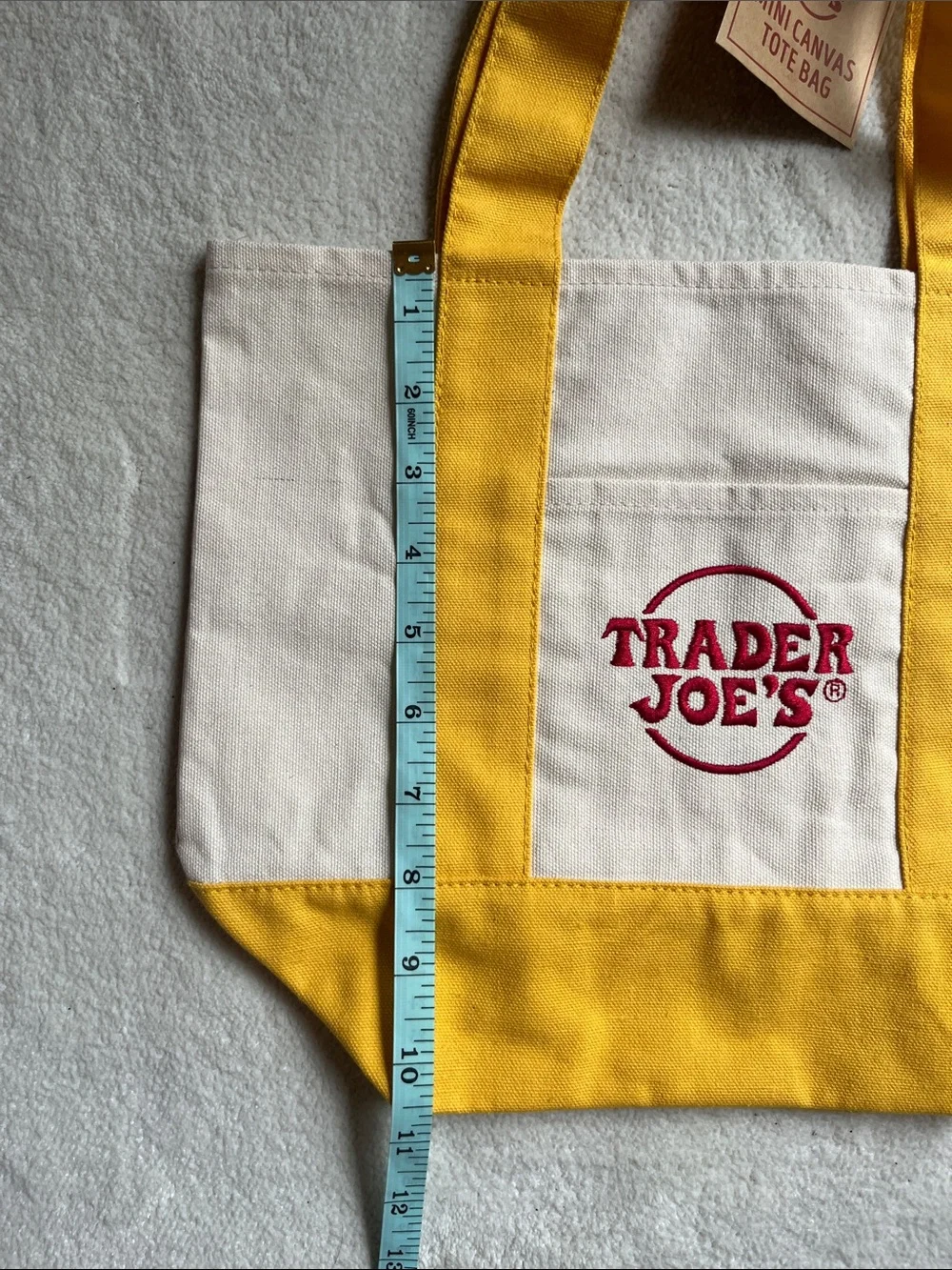 Trader Joe's Mini Canvas Tote Bag Yellow-Trim NWT